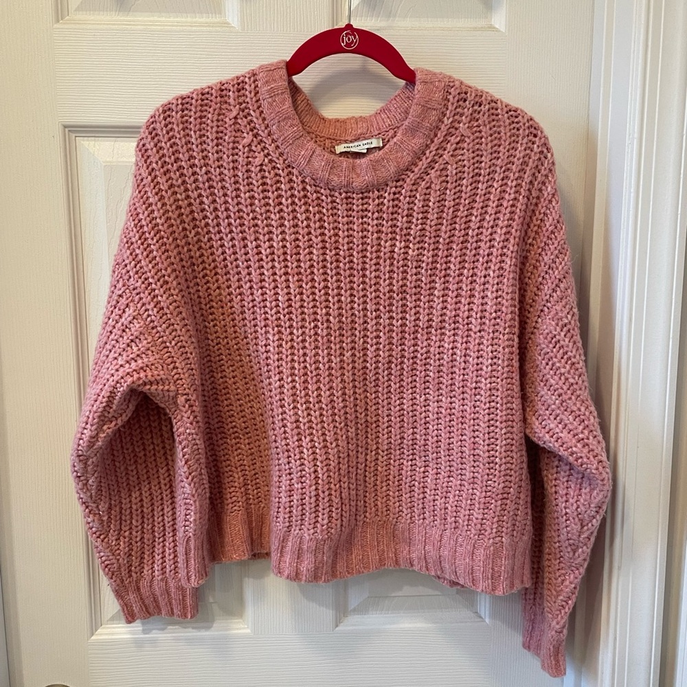 American Eagle Pink Cropped Knit Sweater